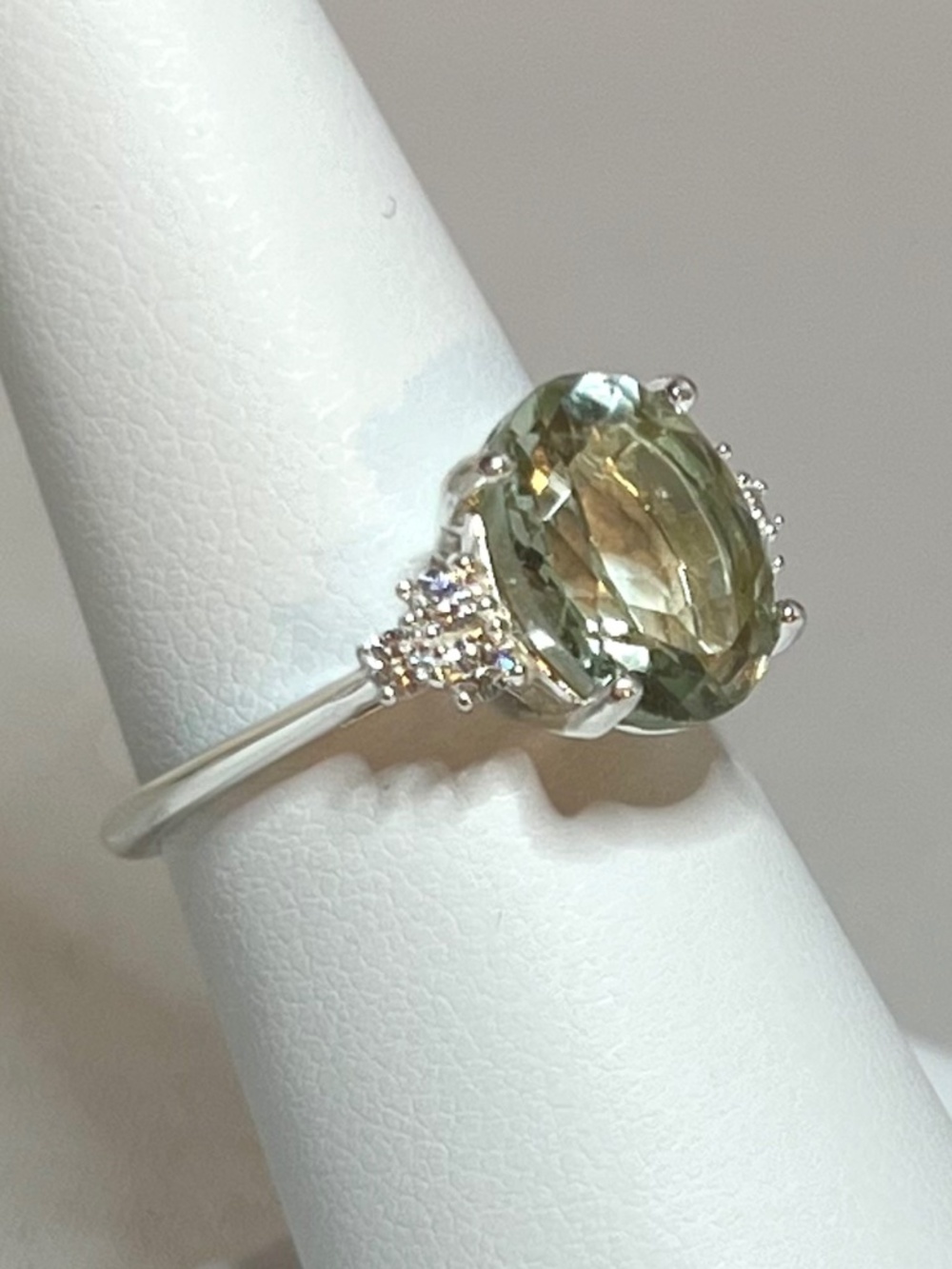 Vintage R.J. Graziano 925 Sterling Silver Green Amethyst Cocktail Ring, Size 7